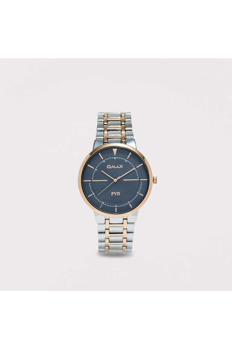 OMAX Men's Silver & Gold Stainless Steel Strap Analog Wristwatch - 00RNS005N004 - Image 1